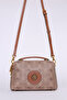 Monogram Printed Double Pocket Double Strap Stylish Logo Detailed Women's Hand and Shoulder Bag Camel - 3