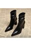 Women's Black Leather Boots Pointed Toe Bellows Thick Heeled Zippered Stylish Heeled Boots Heel Height 7.50cm - 2