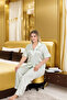 Plus size chic design mint green striped button-down short sleeve luxury satin pajama set