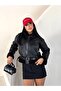 Trend Laminated Sleeves and Plush Belt Inside Crop Jacket Coat - 2