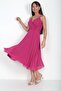 Women's Rope Strap Double Breasted Collar Lined Chiffon Flared Midi Dress