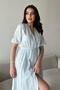 Women's Baby Blue Double Breasted Collar Belted Slit Short Sleeve Muslin Maxi Dress - 4