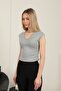 Women's Brown Viscose Side Gathered U-Neck Short Sleeve Slim Fit Crop Blouse - 6