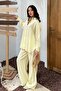Women's Yellow Top and Bottom Set Shirt Pants Two-Piece Set Buttoned Wide Leg Long Sleeve - 2