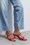 Calista Red Satin Buckle Detail Pointed Toe Women's Heeled Slippers - 3