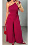 Women's One-Shoulder Drawstring Detailed Wide-Leg Long Sandy Jumpsuit - 2