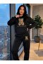 Unisex Lover Bear Printed Oversize Hooded Tracksuit Set Loose Fit
