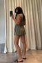 Women's Short Overalls with Elastic Waist and Window Detail on the Back, Khaki - 4