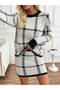 Women's Plaid Patterned Knitwear Double Set with Mini Skirt and Crew Neck Sweater Set - 6