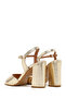 Women's Gold Ankle Buckle Thick Heeled Metallic Leather Sandals 26Sfd161832 - 7
