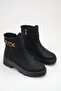 S210 Women's Black Zipper Detailed Short Boots with Buckle