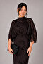 Women's Brown Flock Print Maxi Dress with Self-Cape and Glitter Details - 3