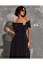 Strapless Collar Stone Detailed Slit Glitter Crepe Dress Black 583426 - 3