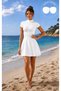 Women's White Swimsuit with Skirt, Short Sleeves, Zipper, and Chest Pads - 6