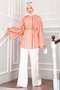 Current Pattern Skirt and Tunic Above the Pants with Waist Tie Salmon - 5