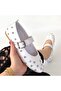 Ritta White Leather Belted Ballerina Shoes - 4