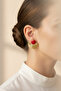Red Detailed Fan-Shaped Yellow-Toned Bijouterie Earrings for Women - 2