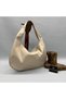 Women's Cream Suede Knitted Detailed Casual Hobo Shoulder Bag Large Size - 2