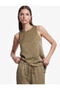 Asymmetrical Cut Sleeveless Crew Neck Satin Blouse - 3