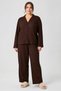 Women 2 Pieces Textured Long Sleeve Shirt With Pants Sleepwear Set, Dark Brown