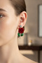Red Velvet Rose Detailed Shiny Stone Bijouterie Earrings - 6