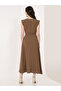Brown Cap Sleeves Rushed Fit And Flare Midi Dress - 4