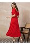 Stretchable Layered Sleeve Fit And Flare Midi Dress - 4