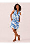 Women's Blue Patterned Cotton Pocketed V-Neck Dress - 3