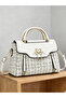 Beige Tweed Look Handbag with Swan Detail - 5