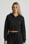 Women's Black Two-Thread Relaxed Fit Hooded Zipper Crop Wide-Leg Sweatpants Set - 7940 - 5