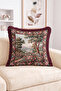 Floral Border with Mountain and Lake View Fringed-Tasseled Throw Pillow Cover Patchwork Retro Decorative Pillowcase