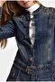 Women's Dark Denim 4W6-8 Belt Length Embroidery Detailed Design Napoleon Denim Jacket - 3