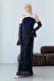 Navy Blue Strapless Corset Detailed Sequin Embroidered Long Evening Dress - 2