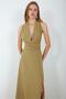 Women's Green Slit Halter Neck Backless Tie Detailed Maxi Dress Nbmy4133 - 2