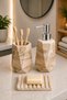 Marble Patterned Brown Concrete 4-Piece Bathroom Wc Set Liquid Soap Dispenser Presentation Tray Toothbrush Holder Decorative Accessories - 2