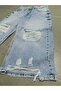 Trend Special Design Snow Washed Laser Cut Wide Leg Baggy Denim Jean Roller Bermuda Shorts - 6