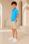 Children's Unisex Turquoise 2-Piece Polo Collar T-Shirt Set Short Sleeve + Long Sleeve 100% Cotton Lakos Fabric - 2