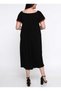 Women's Plus Size Black Madonna Collar Front Embroidery Lace-Up Sleeve Pompom Detail Pocket Short Sleeve Stretchy Viscose Dress - 7