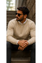 Men's Daily Trend Crew Neck Cream Knitwear Sweater - 2