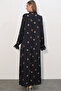 Women's Patterned Stoned Long Dress 2615 - Navy Blue - 6