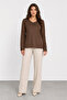 Women's V-Neck Long Sleeve Blouse Trk 1076 - Brown