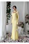 Women's Sari Lace Dress Square Neck Long Sleeve Long Evening Dress with Shawl - 8