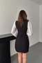 Women's Black Mini Dress with Crew Neck, Balloon Sleeves, Atlas Detail, Slim Fit - 5