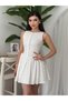 Women's White Mini Dress with Scallop Embroidery Button Detail Sleeveless Flared Cut - 7
