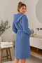 La Notte Cotton Knit Hooded Bathrobe Large Indigo - 3