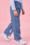 Stitch Print Wide Leg Jeans with Button Closure - 3