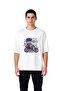 Cartoon Man Motorcycle Line Art Printed Men's Oversize T-Shirt