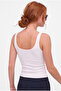 Women's White Scoop Neck Full Length Double Layer Modal Cotton Strappy Basic Bodysuit - 4