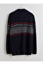 Mg Trend'En Navy Blue Mock Neck Striped Men's Knitwear Sweater - 6