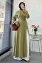 Premium Hakim Collar Slit Detailed Linen Tunic - Green